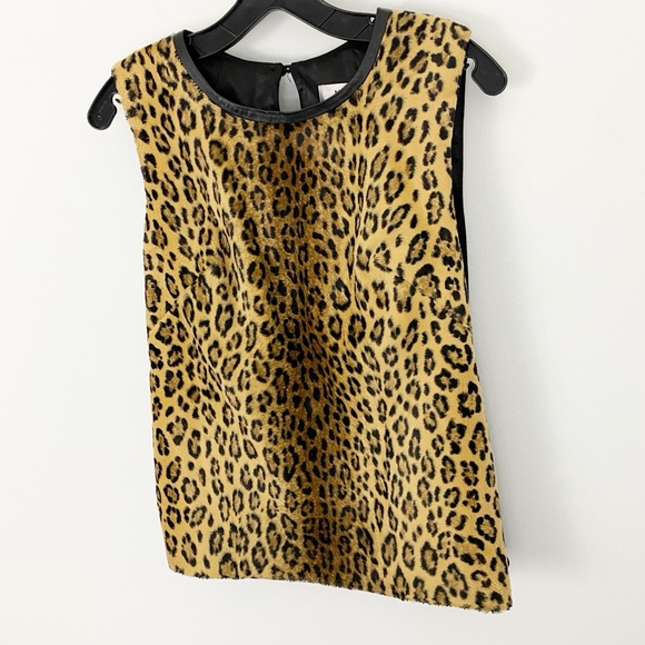 Milly size 6 Leopard Faux Fur and Leather Trim Sleeveless Crewneck Tank Top - Picture 2 of 8